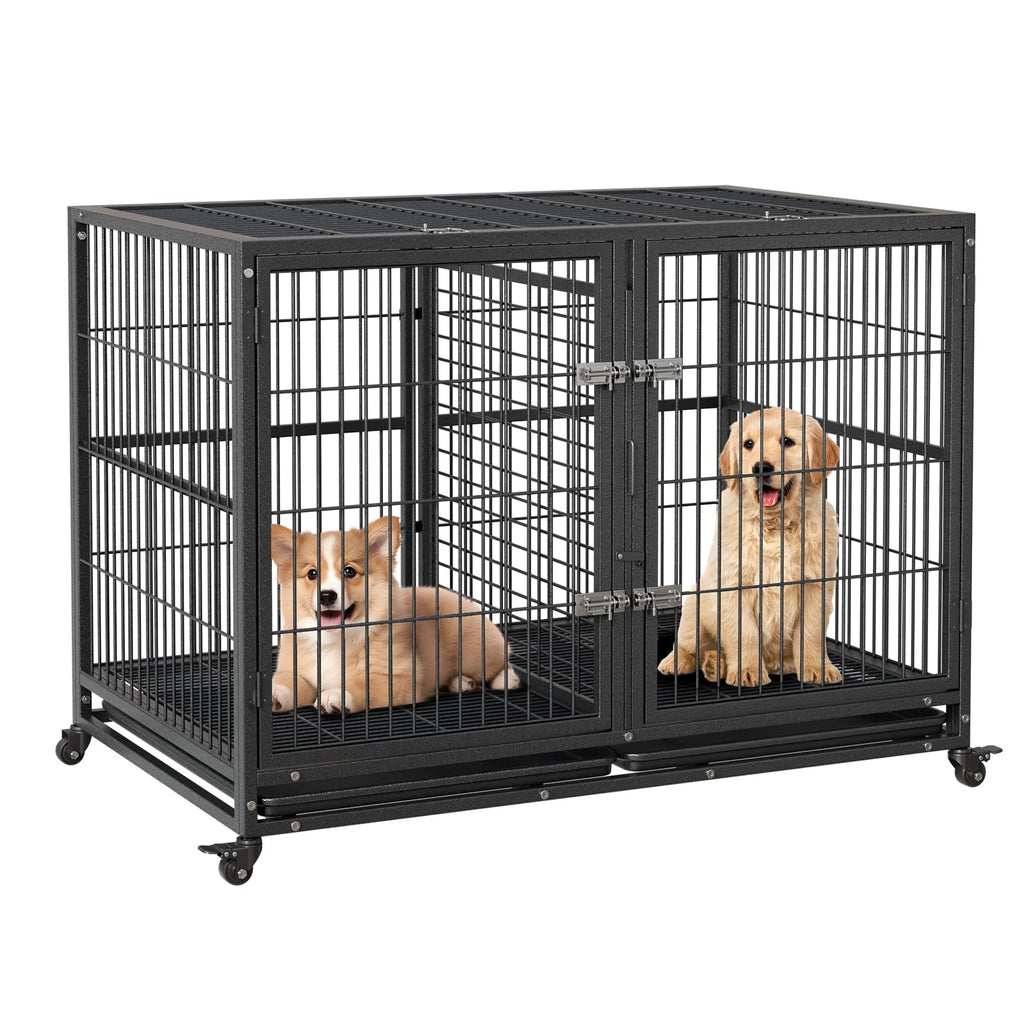 48 Inches Heavy Duty Metal Dog Crate with Divider and Wheels K257789
