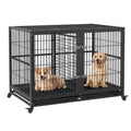 48 Inches Heavy Duty Metal Dog Crate with Divider and Wheels K257789