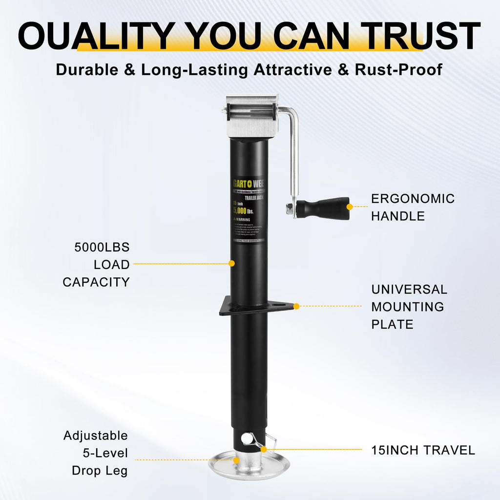 5000 lbs A-Frame Trailer Jack, 15" Vertical Travel with Adjustable Drop Leg E4747