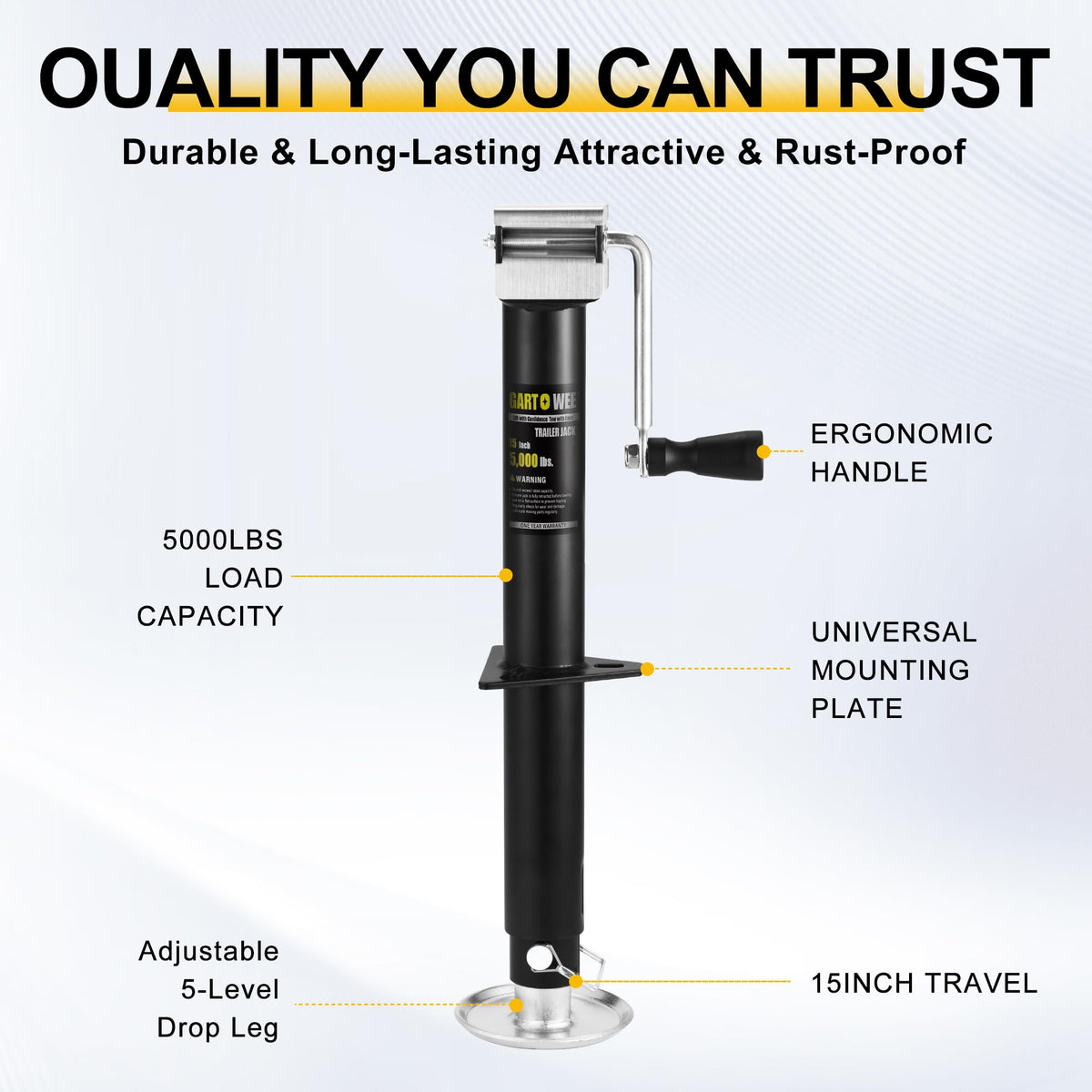 5000 lbs A-Frame Trailer Jack, 15" Vertical Travel with Adjustable Drop Leg E4747