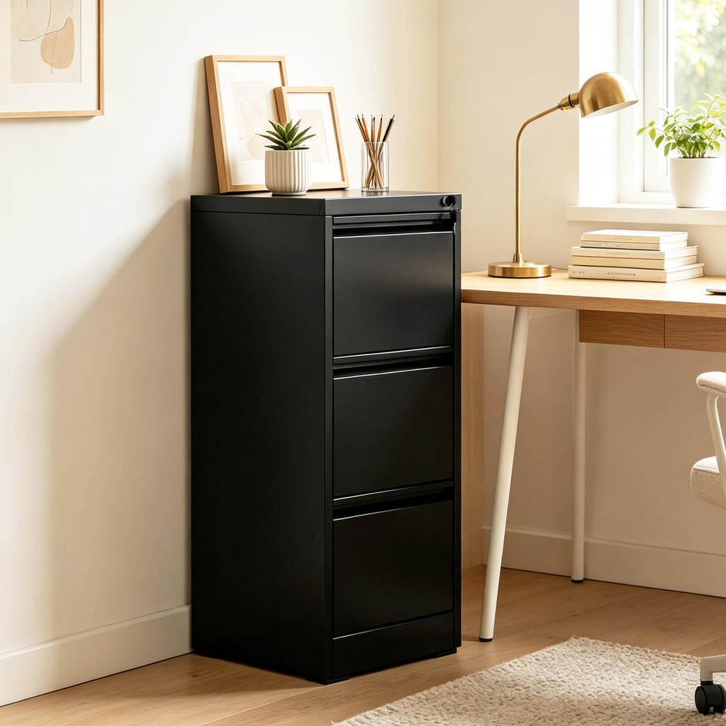 3 Drawer Black Metal File Cabinet with Lock S929458