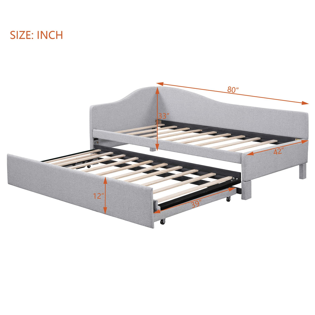 Twin Size Linen Upholstered Daybed with Pop up Trundle U552