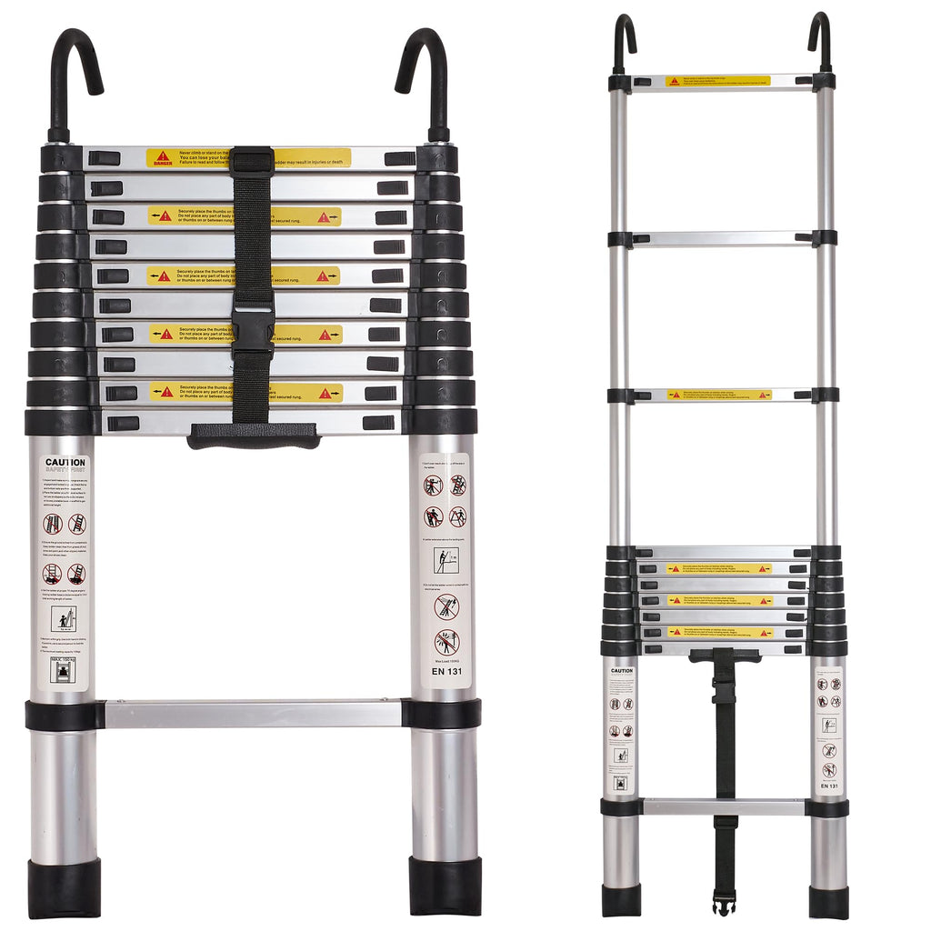 12.5 FT Aluminum Telescoping Ladder with 2 Hooks A978347