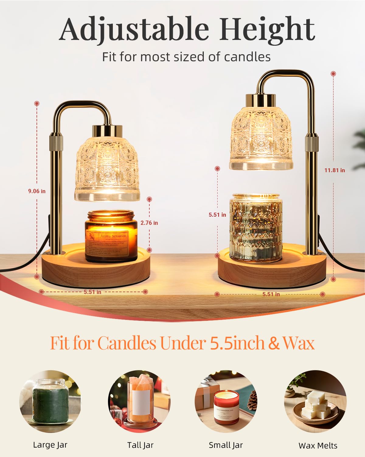 Candle Warmer Lamp with Timer, Gold R459