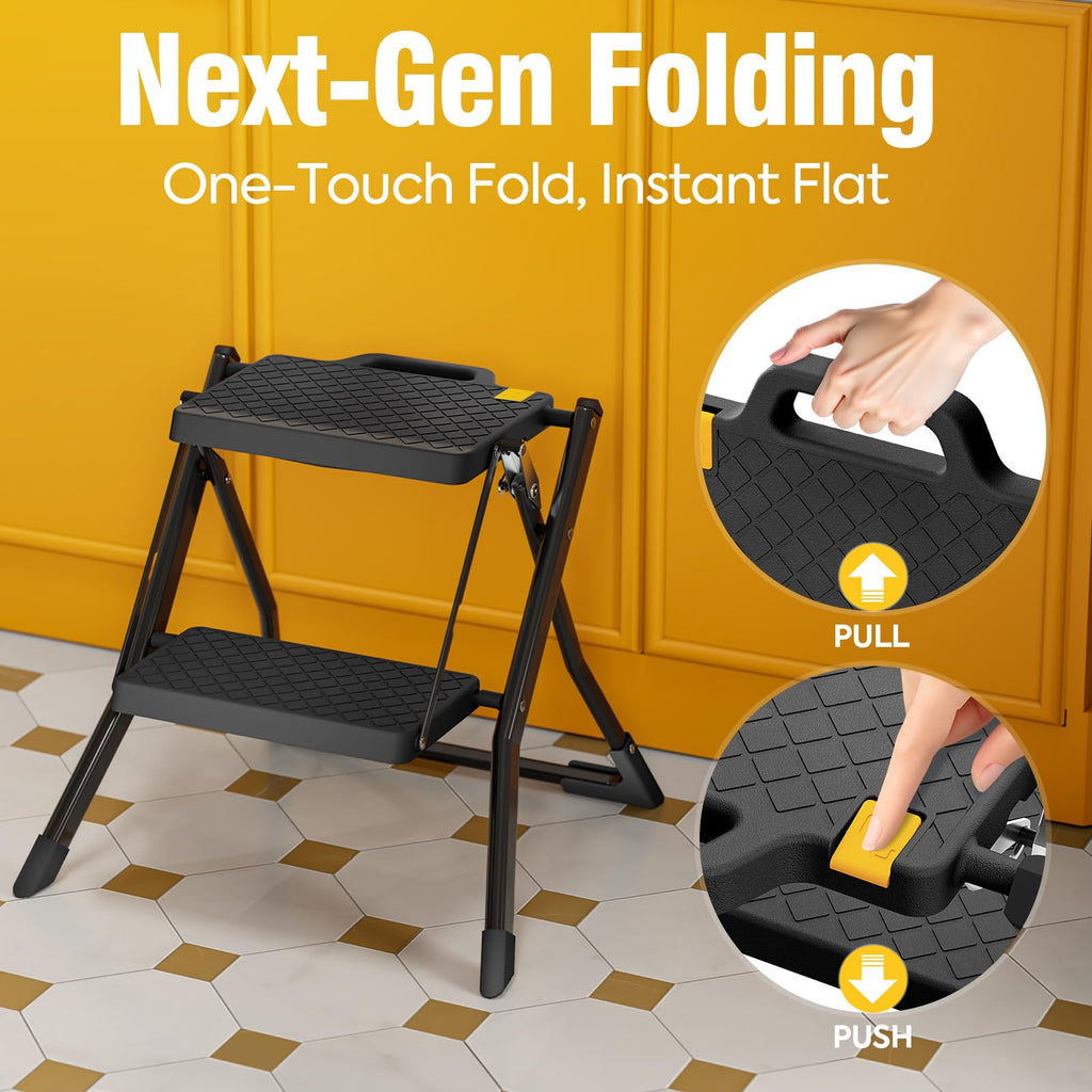 2 Step Folding Stool Ladder 330lb Cap Black K440977