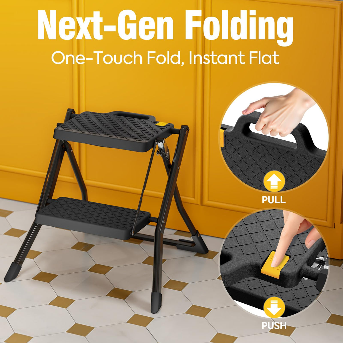 2 Step Folding Stool Ladder 330lb Cap Black K440977