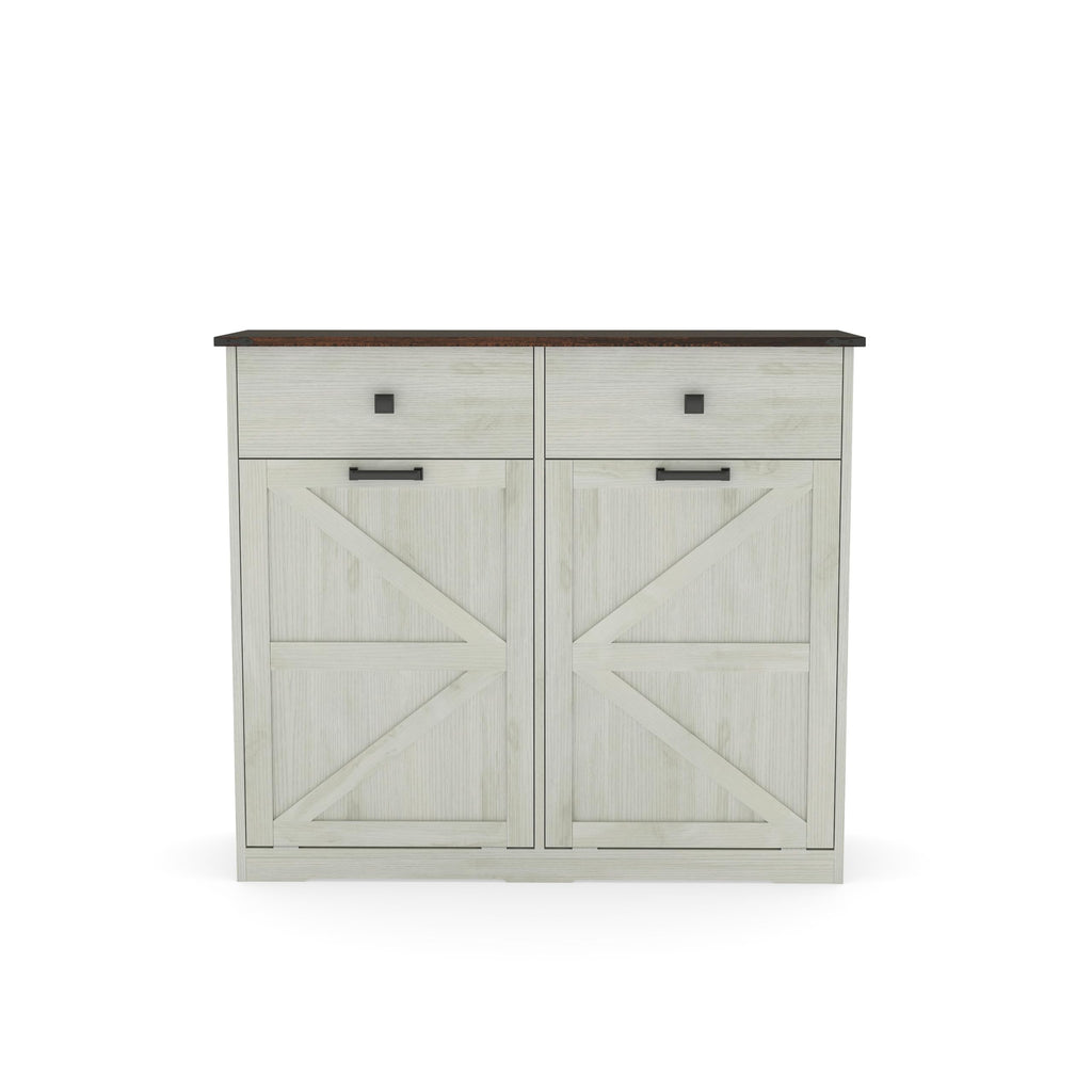 Double Tilt Out Trash Cabinet with Storage Drawers, Antique White O413303
