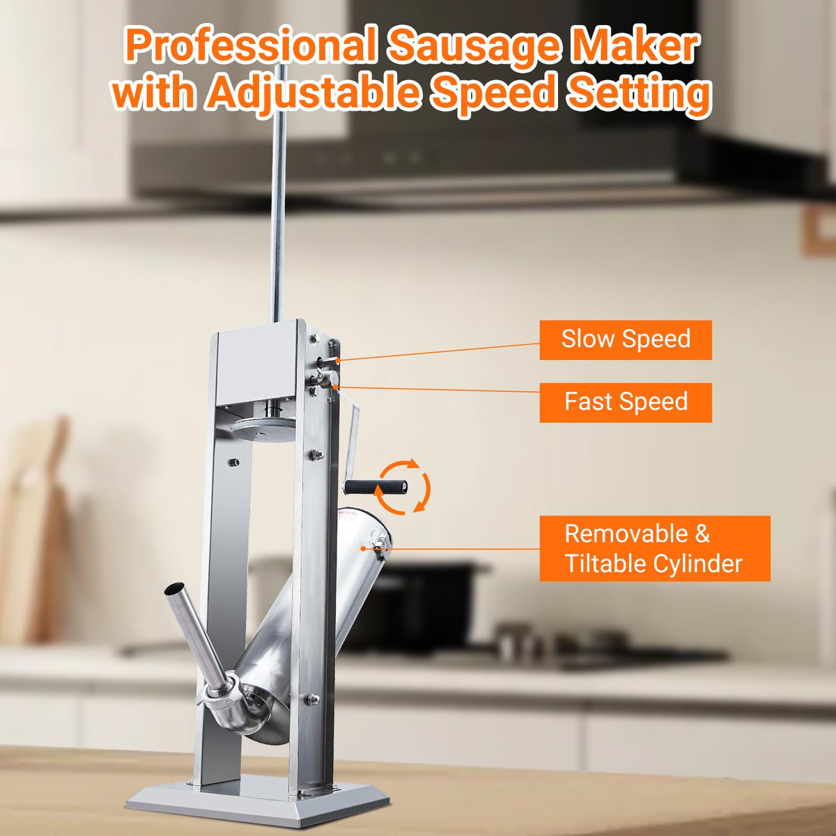 Manual 15LBS Stainless Steel Sausage Stuffer with 5 Stuffing Tubes Y788