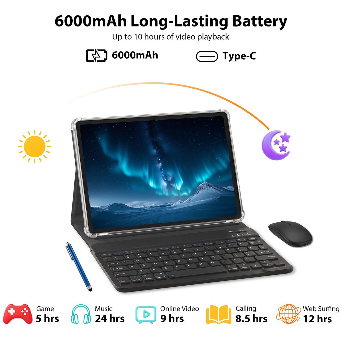 10.1" Android 16 Tablet with Keyboard, 30GB RAM 64GB ROM, Gray T810