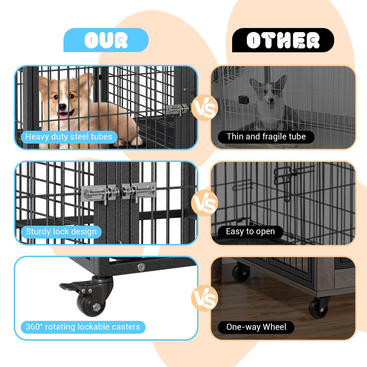 48 Inches Heavy Duty Metal Dog Crate with Divider and Wheels K257789