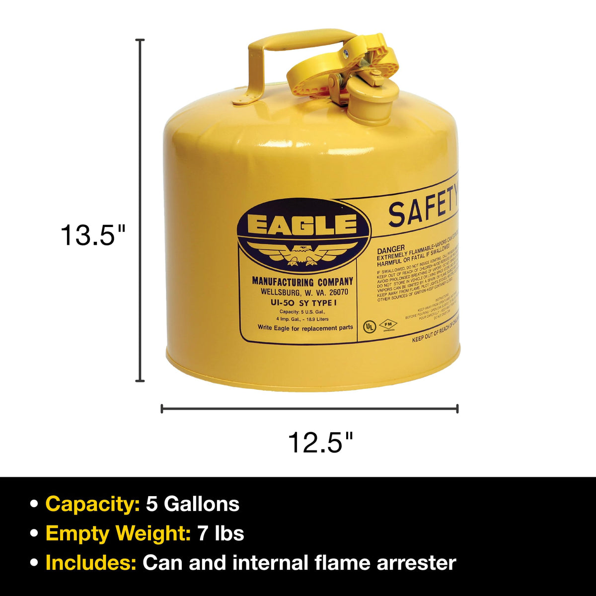 5 Gallon Yellow Safety Gas Can A9735