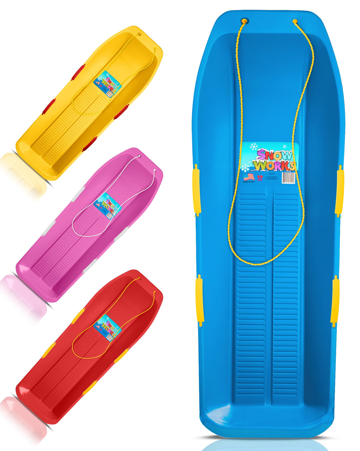47.5" High-Density Plastic Toboggan Sled with Handles and Pull Rope O666