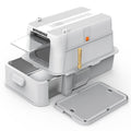 Enclosed Stainless Steel Cat Litter Box with Drawer and Flip Door, Extra Large Light Grey Y5697