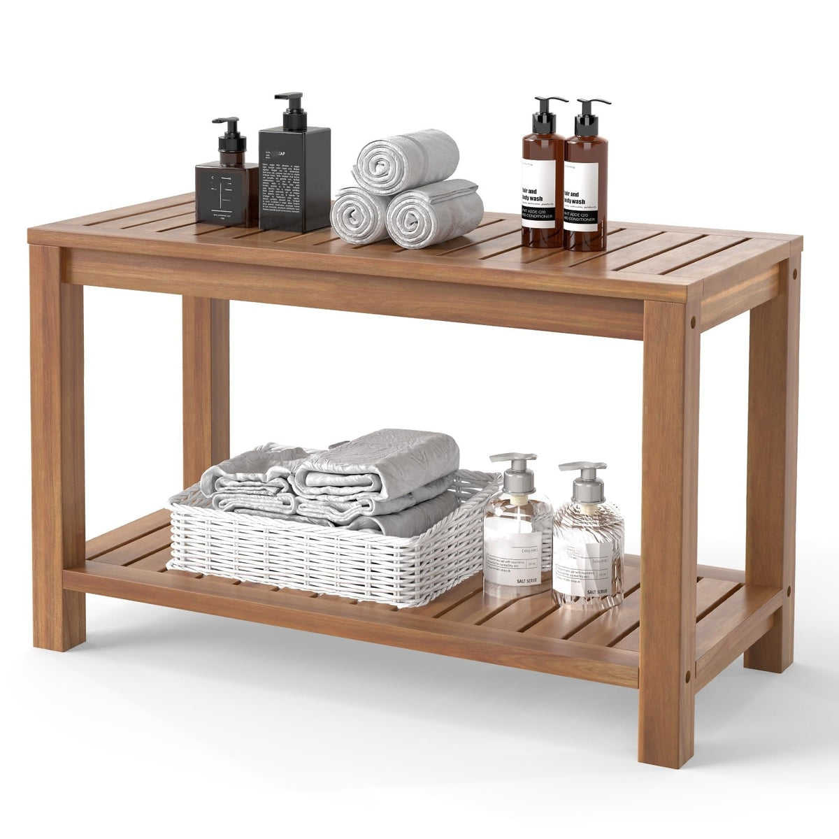 Teak Shower Bench with Shelf D63429