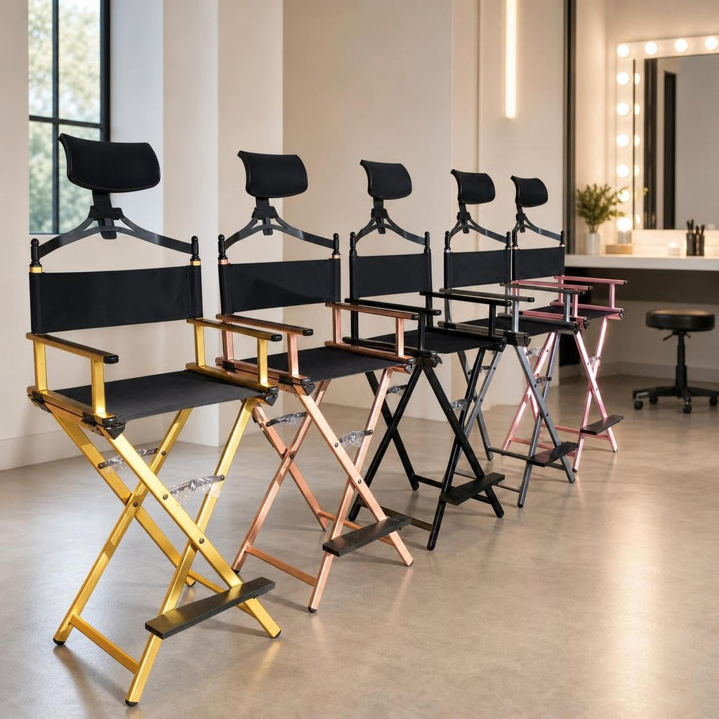 Aluminum Folding Director Chair with Headrest, Adjustable Height, Side Tray and Phone Holder X29541