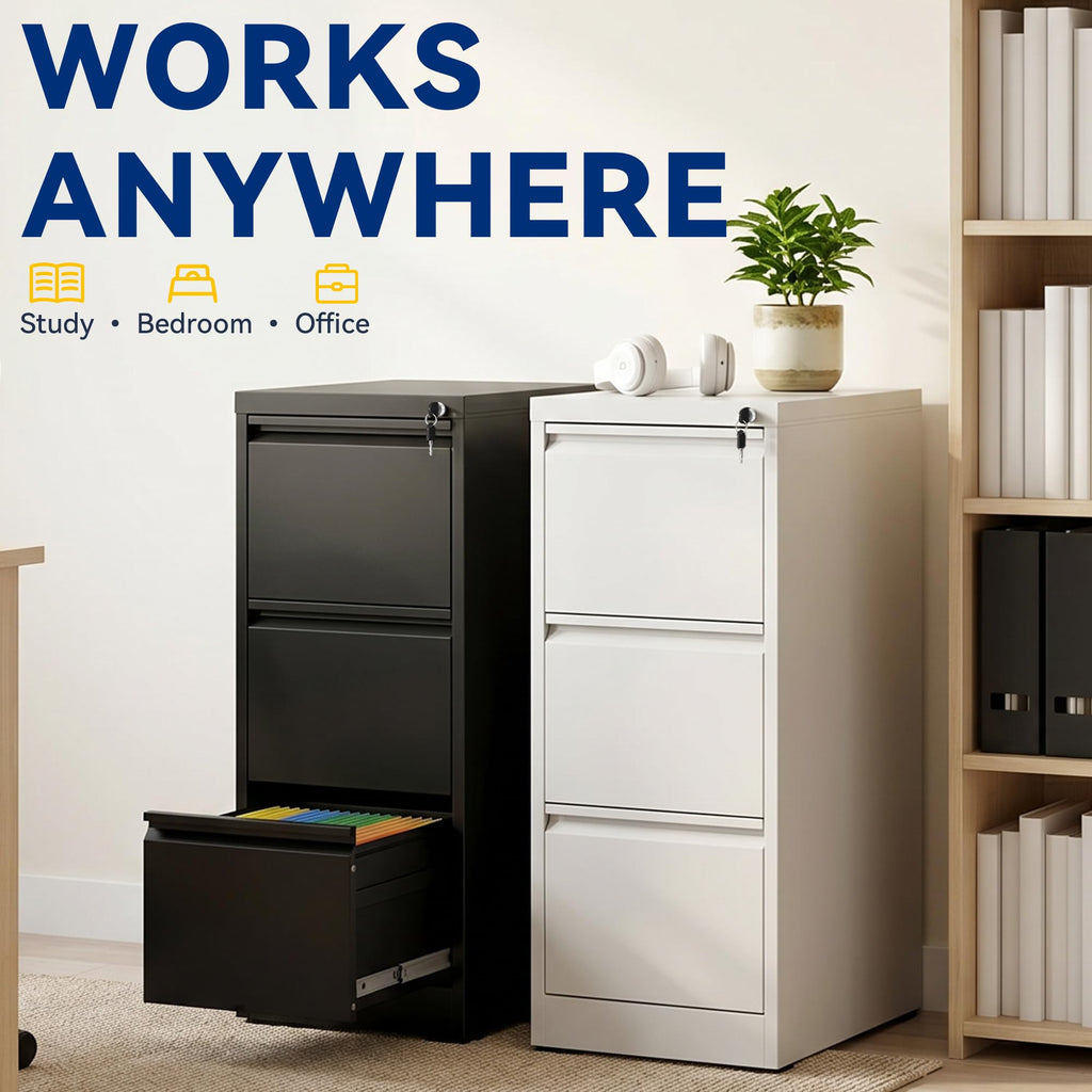 3 Drawer Black Metal File Cabinet with Lock S929458