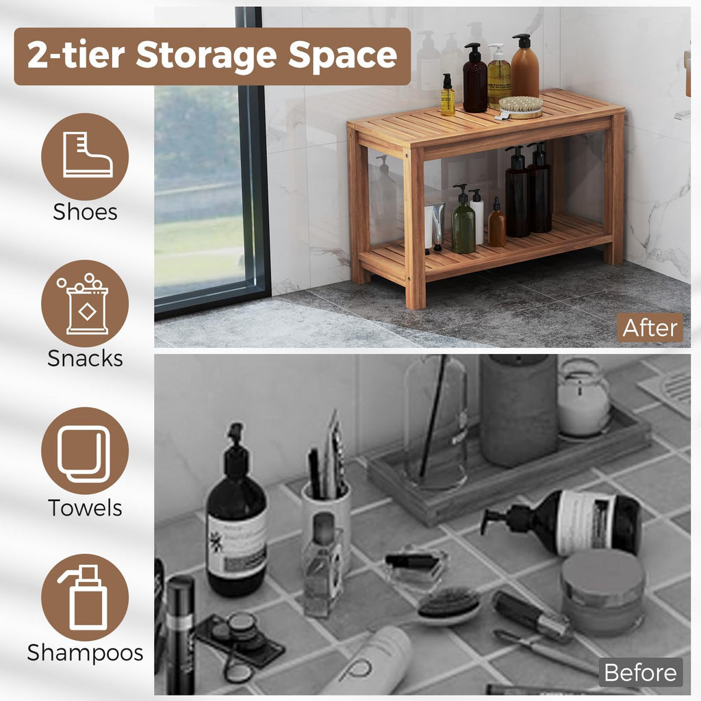 Teak Shower Bench with Shelf D63429