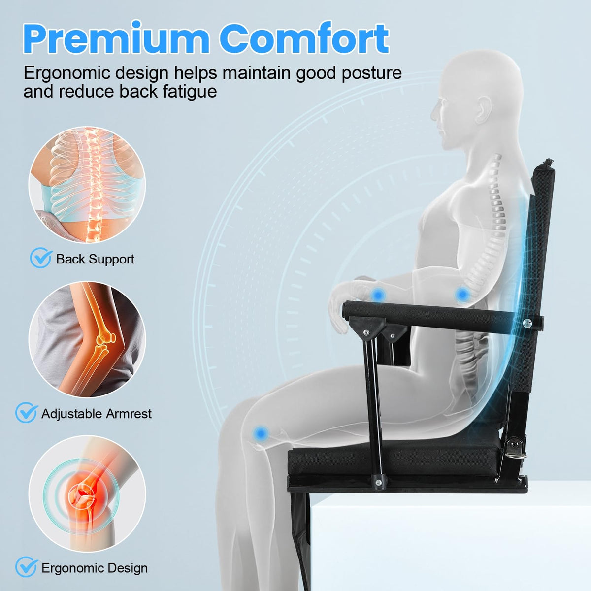 2 Pcs Folding Stadium Seat with Back Support and Cushion B8747