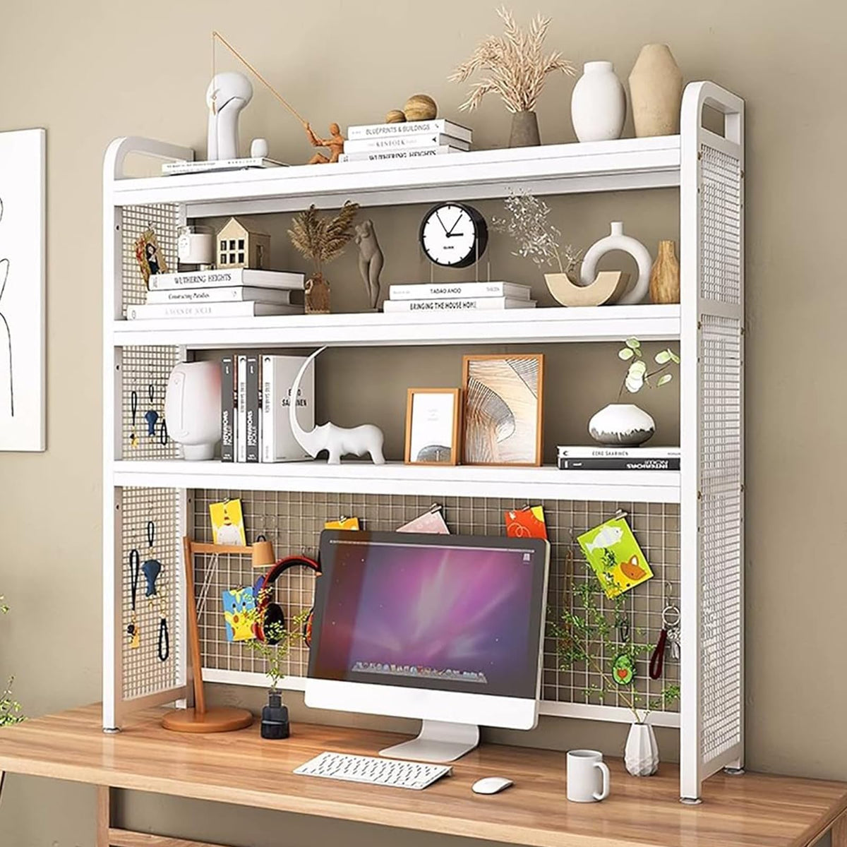 Adjustable 3-Tier Wooden Desktop Bookshelf Organizer Rack D600