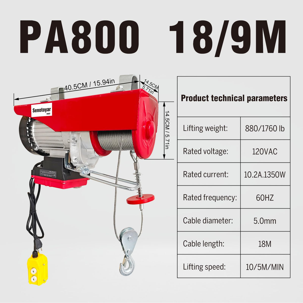 1760lbs Electric Hoist Winch with Wireless Control L4328
