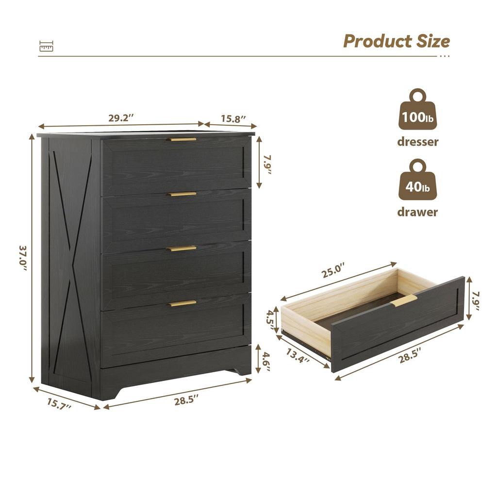 Modern Wide Wooden Chest of Drawers, Black G582