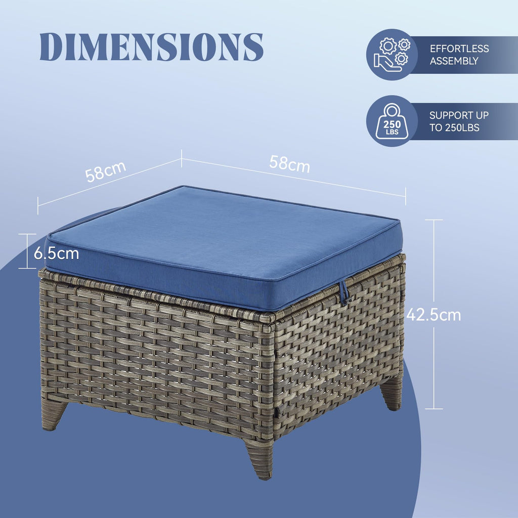 Grey Wicker 3pcs Patio Furniture Set with Blue Cushions E82680