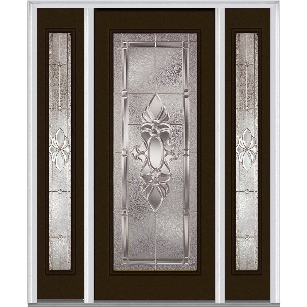 Brown Steel Left Hand In-Swing Exterior Prehung Door with Sidelites D959