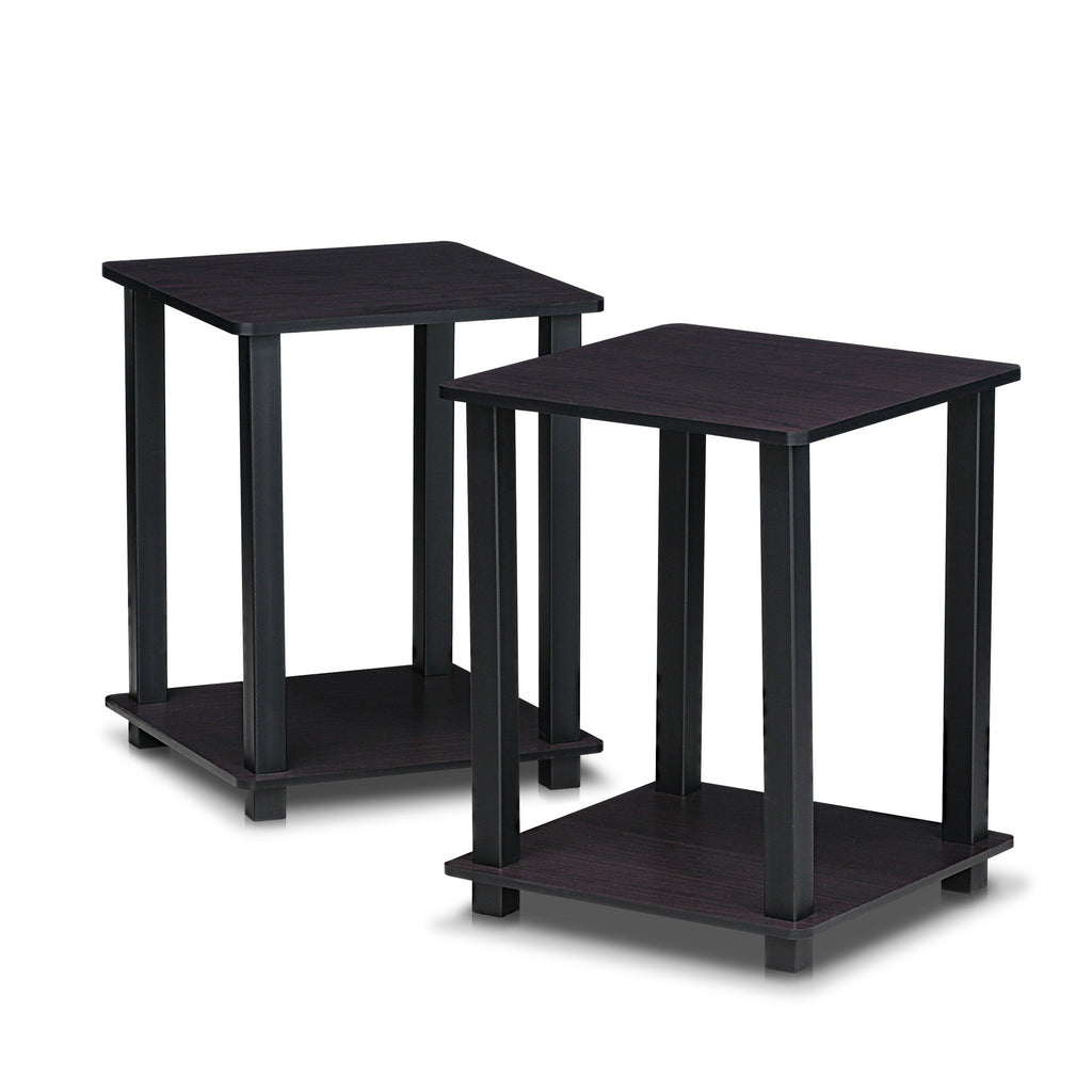 Set of 2 2-Tier Square Dark Walnut Bedside Table C950575
