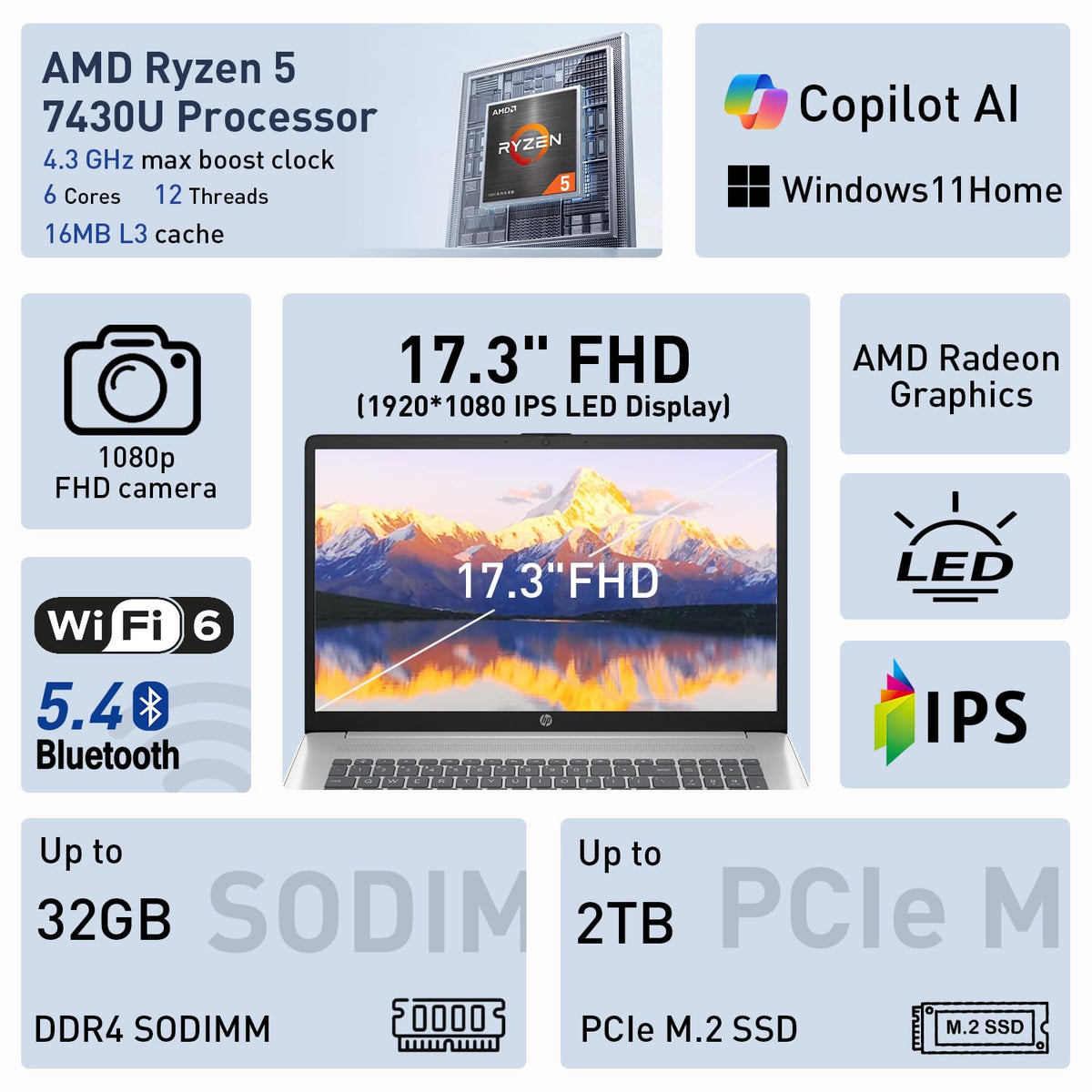 17.3" FHD IPS Anti-Glare Laptop, AMD Ryzen 5, 16GB RAM, 1TB Storage Q5491