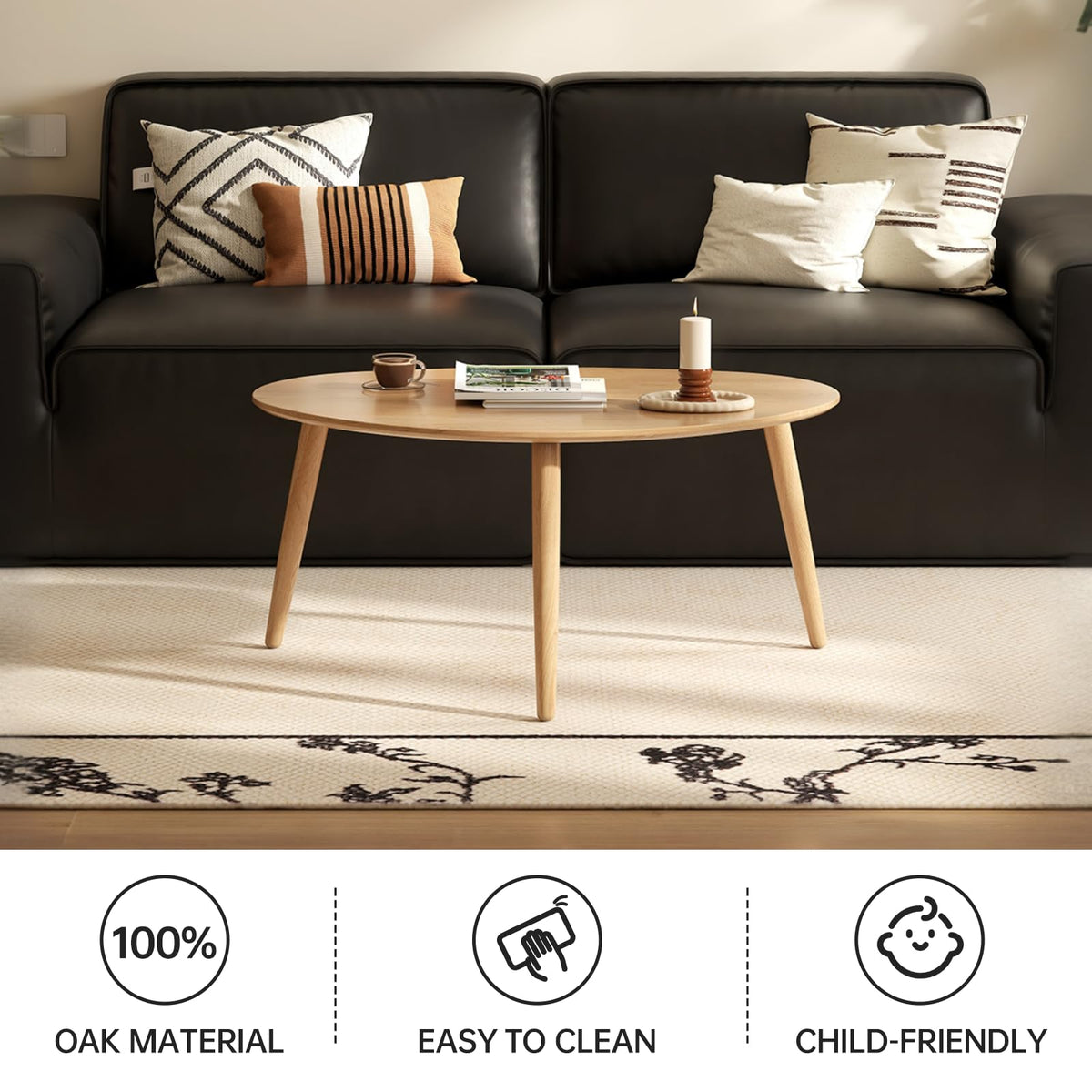 Small Oval Solid Wood Coffee Table P81374