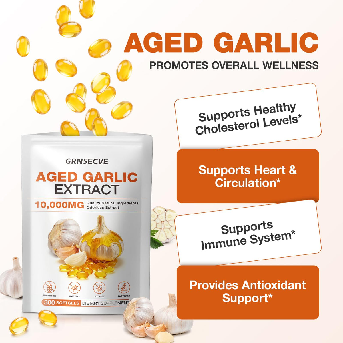 Odorless Garlic Capsules 10,000mg 300 Softgels Z846901
