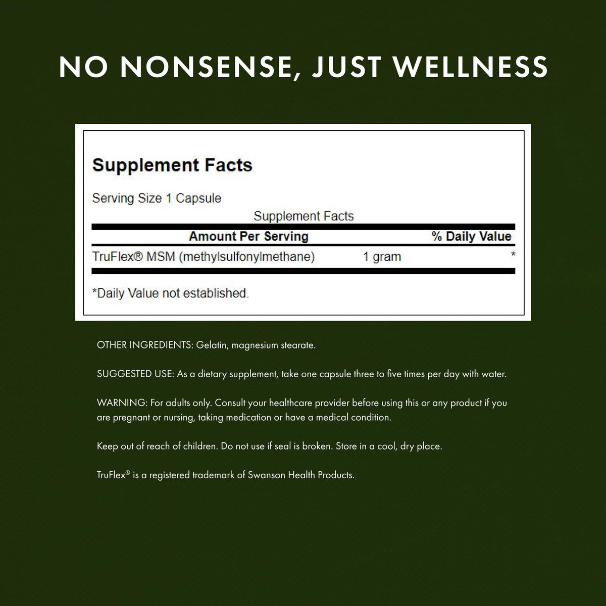 MSM Joint Health Supplement, 1000 mg, 240 Capsules P2289