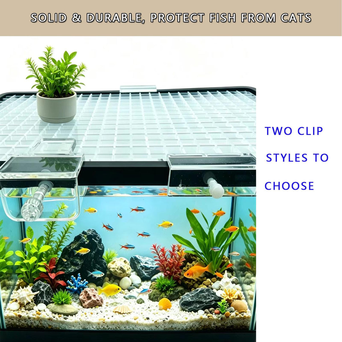 Aquarium Cover Kit 6 Customizable Plastic Grid Lid with Clips T6412