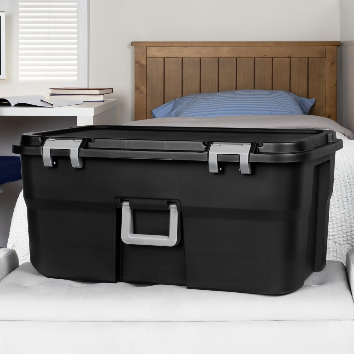 22 Gallon Black Wheeled Plastic Storage Trunk with Handle B72366