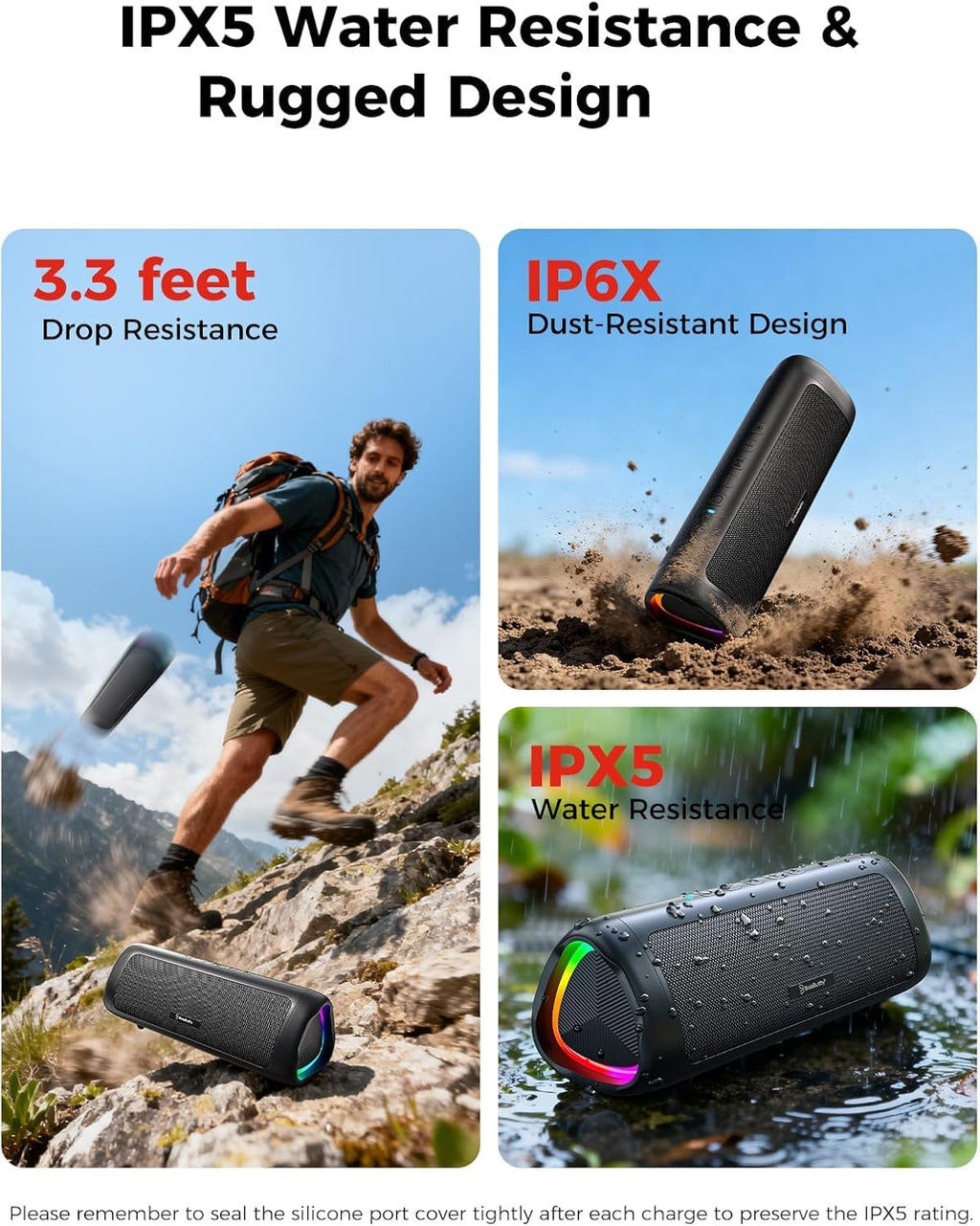 20W Portable Wireless Bluetooth Speaker, IPX5 Waterproof, Black F3313