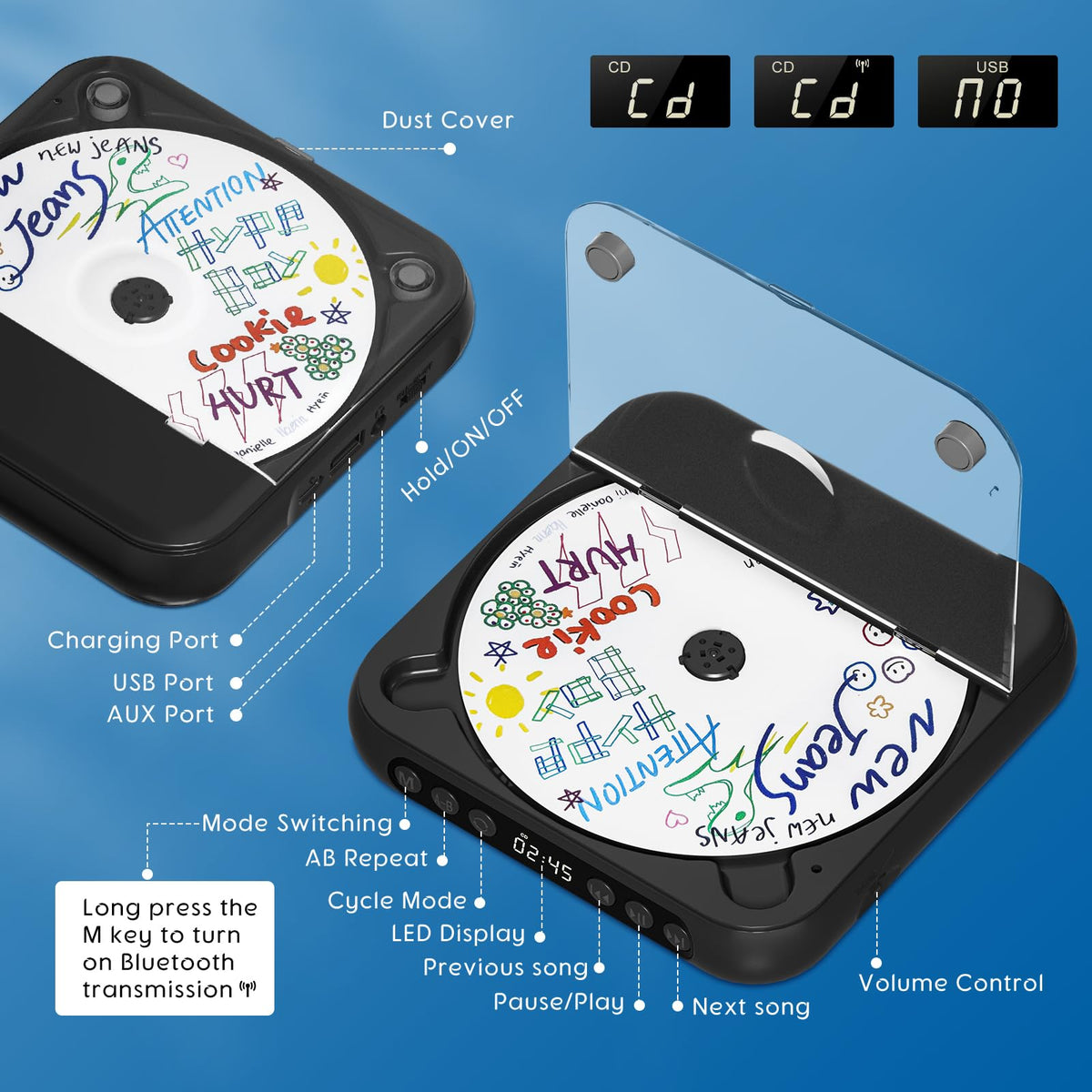 Black Portable Bluetooth CD Player O674591