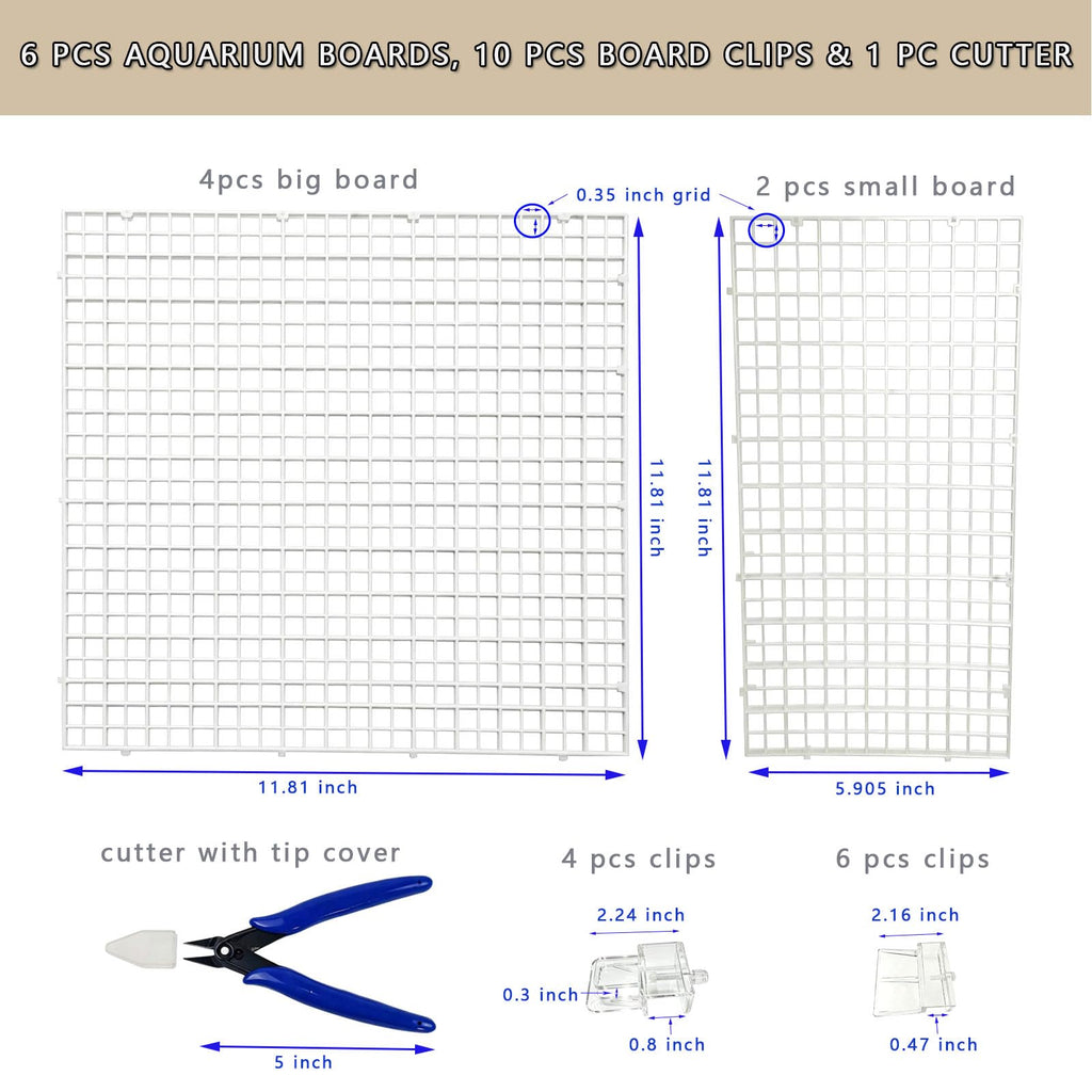 Aquarium Cover Kit 6 Customizable Plastic Grid Lid with Clips T6412