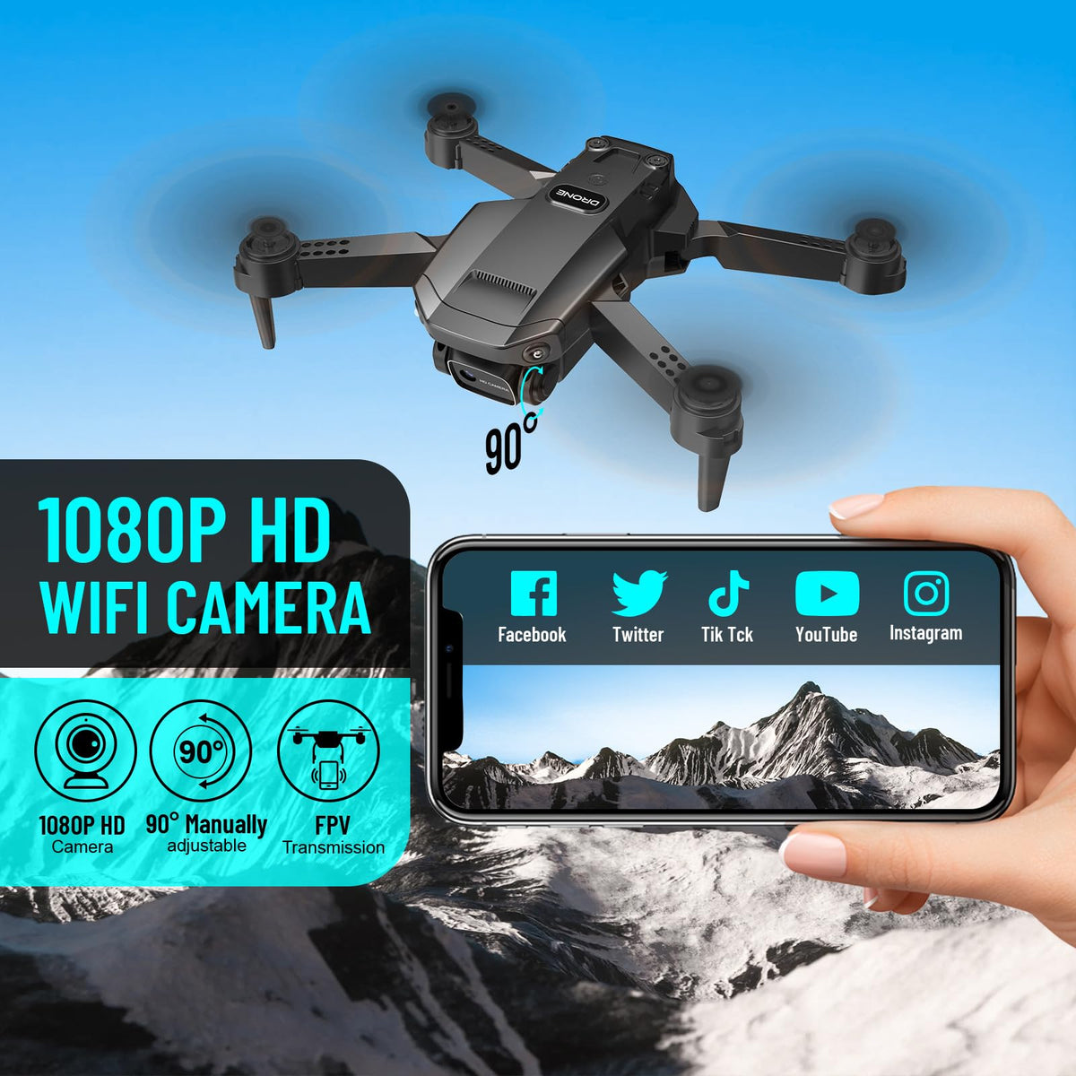 1080P HD Foldable Mini RC Drone with Camera, 2 Batteries H233