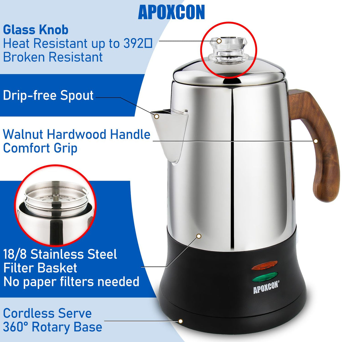 6 Cup Stainless Steel Electric Coffee Percolator R452476
