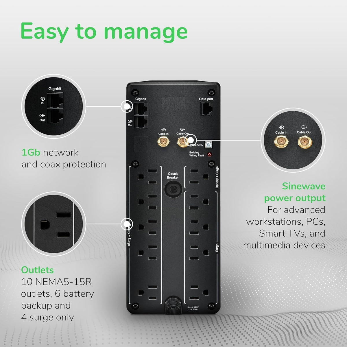 Pure Sine Wave UPS Battery Backup & Surge Protector H57370
