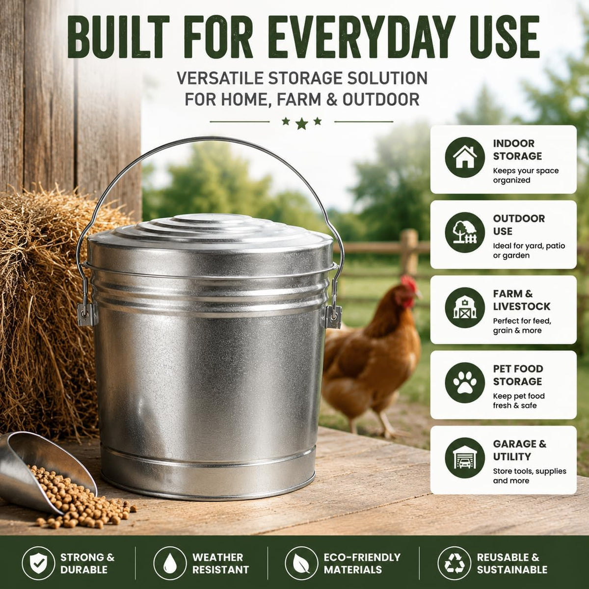 6-Gallon Galvanized Steel Storage Can with Lid S6557