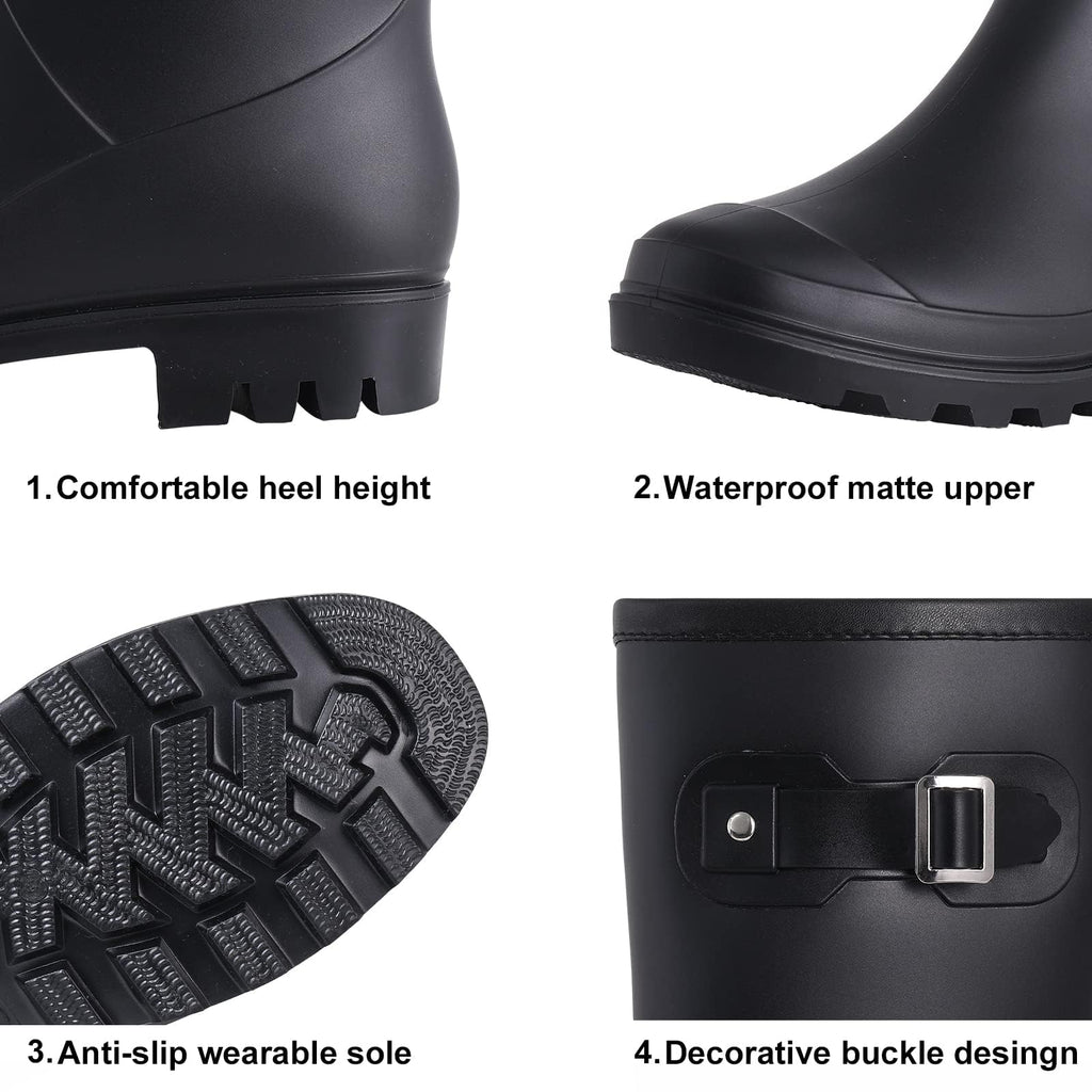 Mid Calf Waterproof Rain Boots with Buckle Z91662