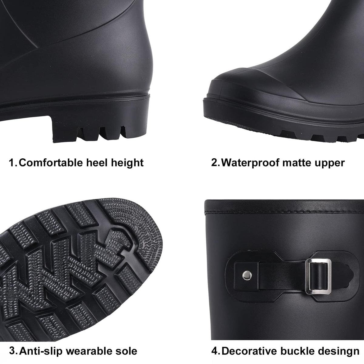 Mid Calf Waterproof Rain Boots with Buckle Z91662