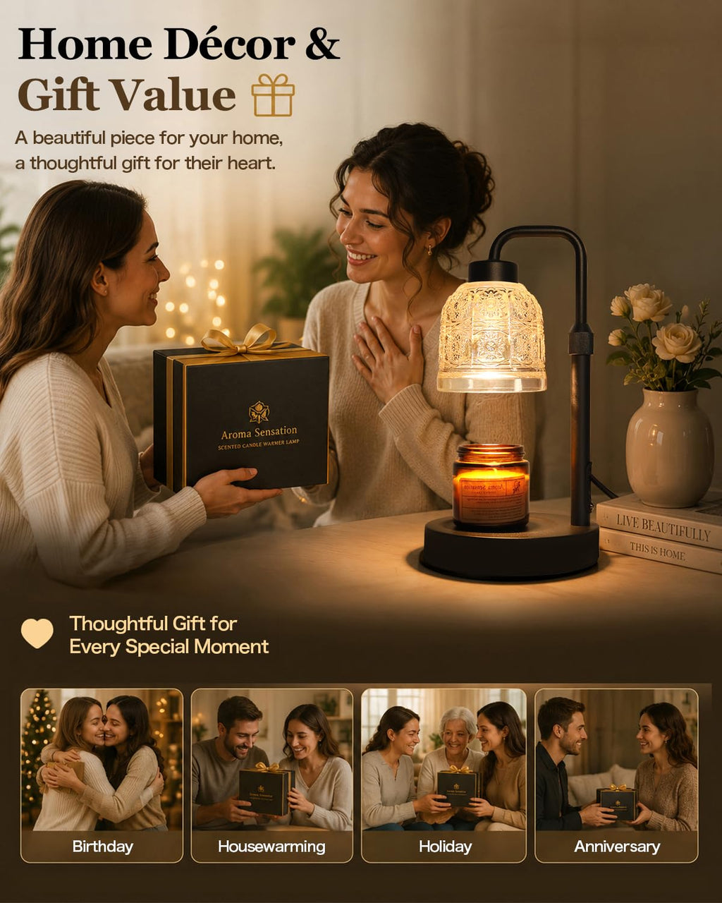 Candle Warmer Lamp with Timer, Gold R459