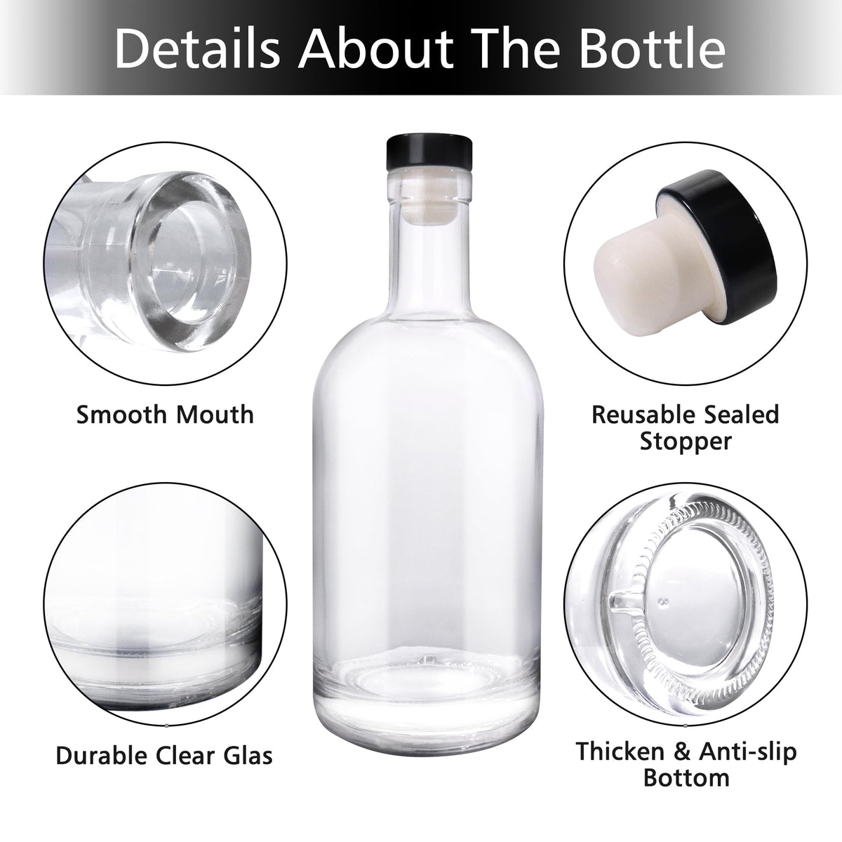 4 Pack 25oz Clear Glass Bottles with Cork Lids N34356