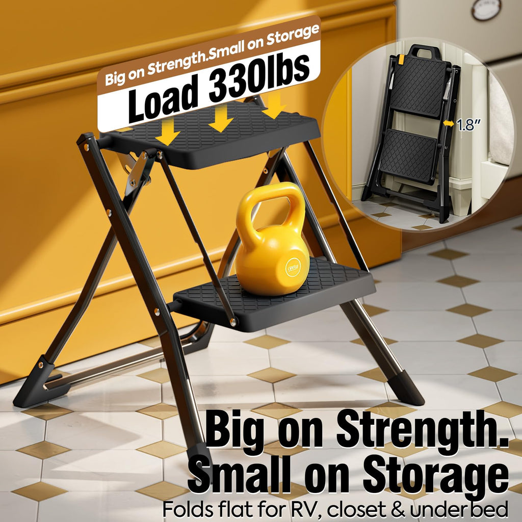 2 Step Folding Stool Ladder 330lb Cap Black K440977