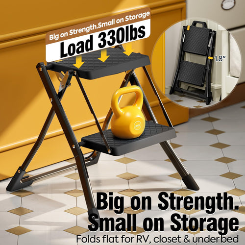 2 Step Folding Stool Ladder 330lb Cap Black K440977