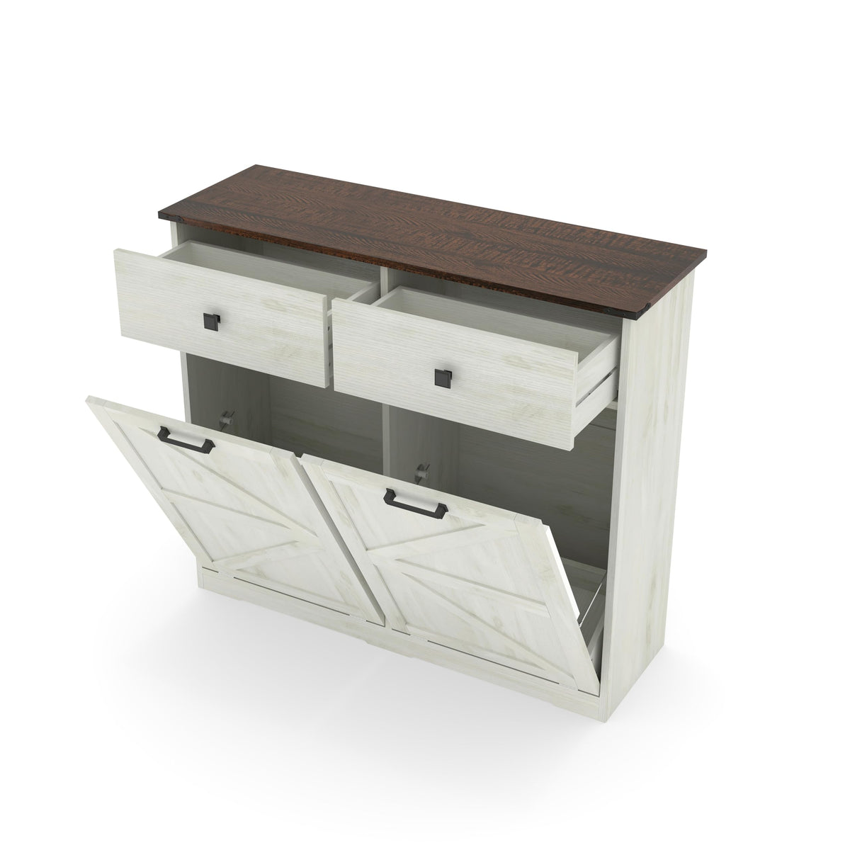 White Double Tilt Out Trash Can Cabinet E958