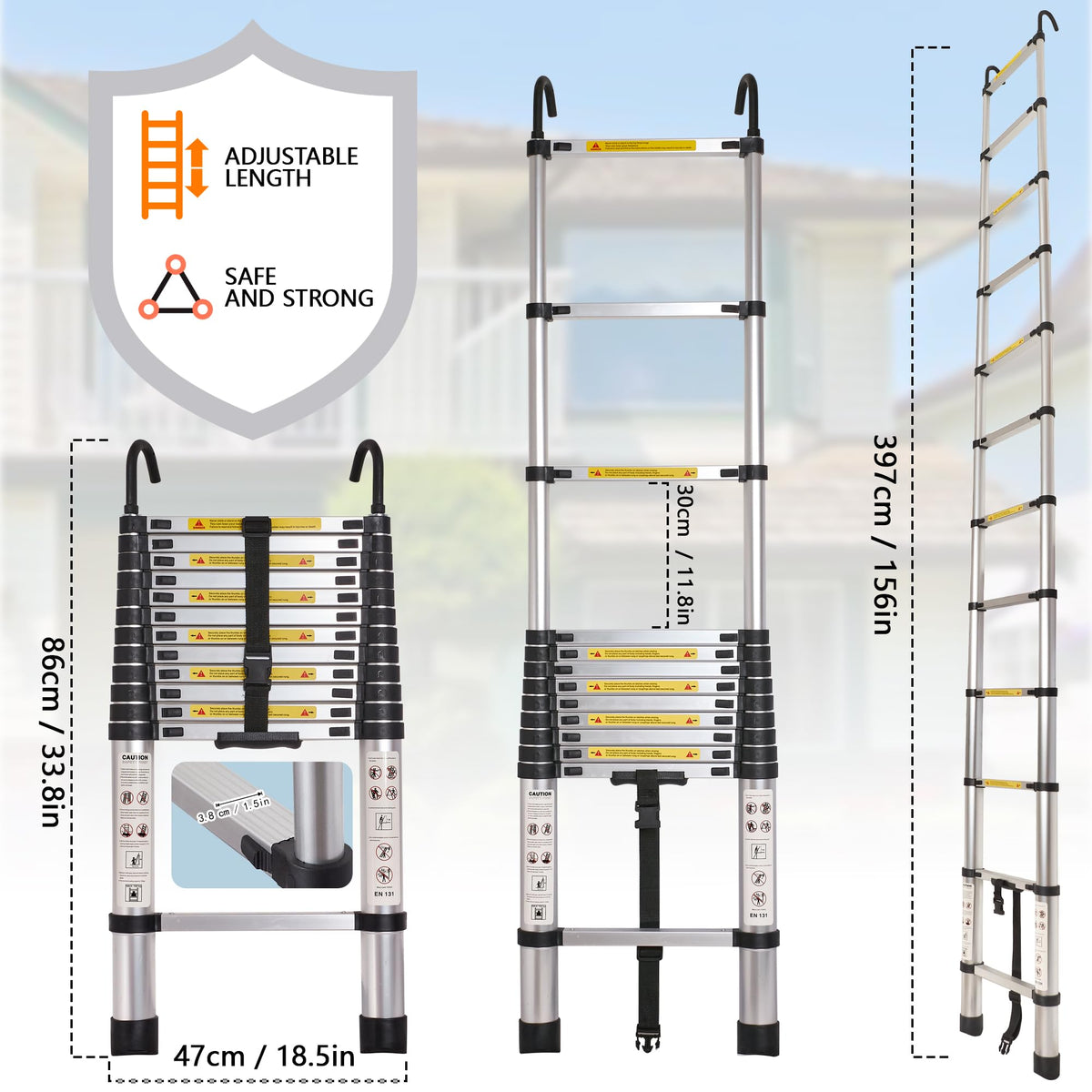 12.5 FT Aluminum Telescoping Ladder with 2 Hooks A978347