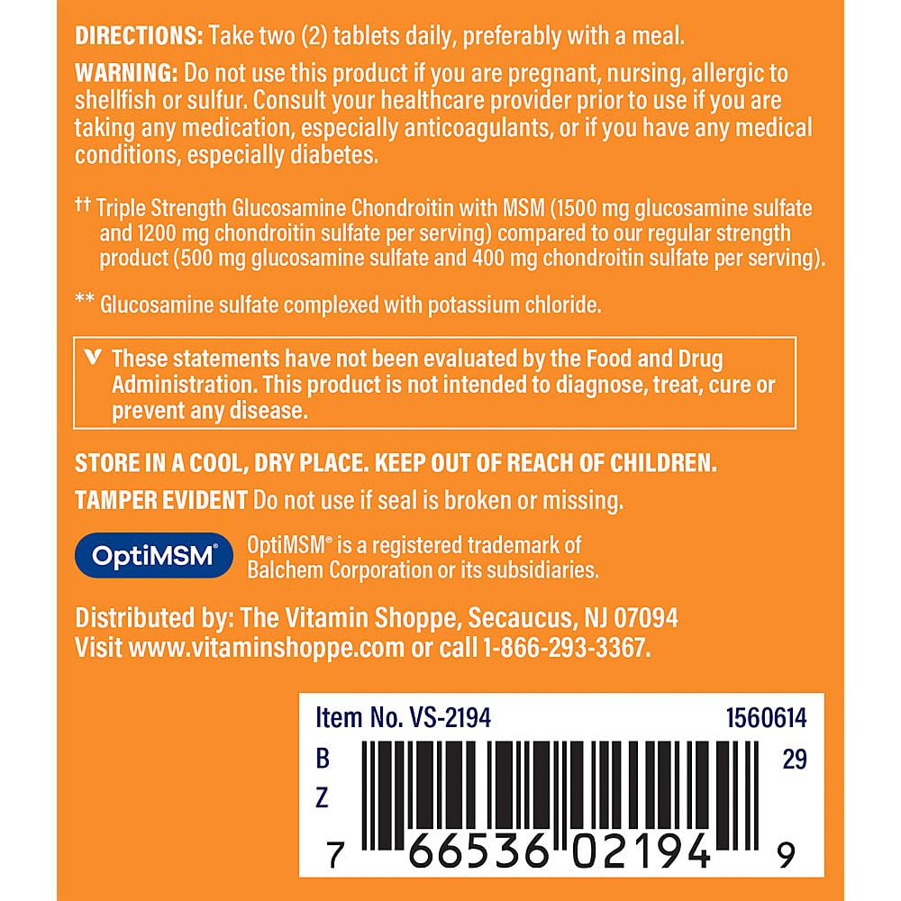 Triple Strength Glucosamine Chondroitin with MSM 1,500 MG 60 Tablets J7567
